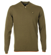 One True Saxon Kidlington Khaki Y-Neck Sweater