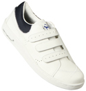 White and Navy Leather Velcro Fastening Trainers