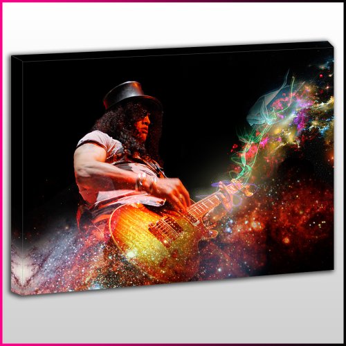 OneBlankWall MU465 Slash Galactic Guitar Framed Ready To Hang Canvas Print, Music, Pop Street Wall Art, Picture