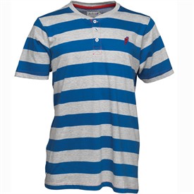 Mens Striped Grandad T-Shirt Grey Marl/Blue