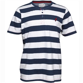 Mens Striped Grandad T-Shirt Navy/White