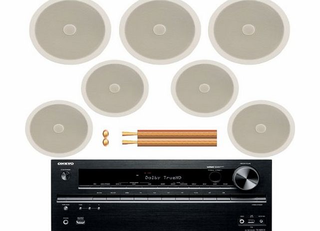 Onkyo 7.2 surround sound Onkyo amplifier complete with 7 Ceiling speakers amp; 100m cable