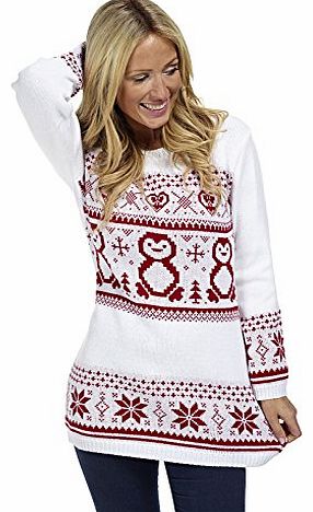 Womens Ladies Retro Fairisle Novelty Xmas Christmas Jumper Collection Autumn/Winter 2014 (22-24, Fairisle Penguin White)