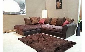 Barcelona Brown Chenille Fabric Corner Group Sofa With Rhino Leather Look (L/H)