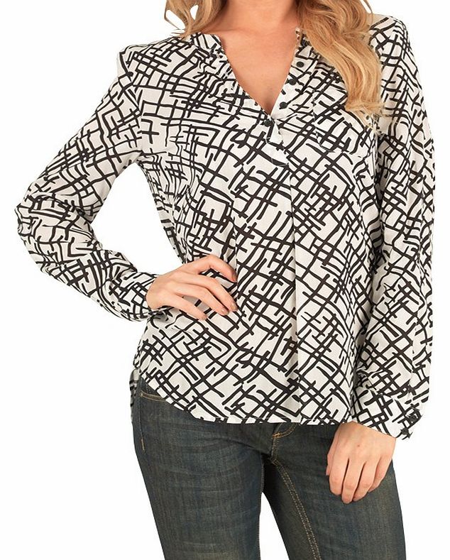 Only Womens Shallow AOP Long Sleeve Blouse Cloud