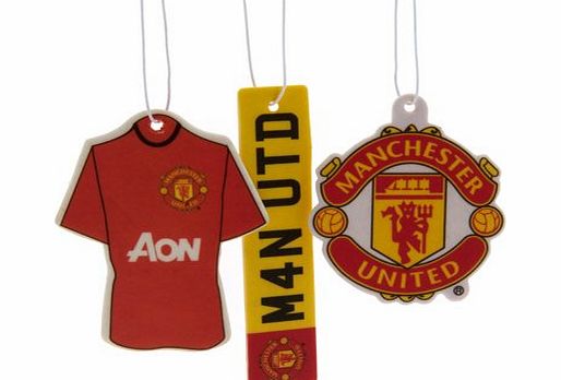 Official Manchester United FC Car Air Freshener (3 Pack) - A Great Gift / Present For Men, Sons, Husbands, Dads, Boyfriends For Christmas, Birthdays, Fathers Day, Valentines Day, Anniversaries Or Just
