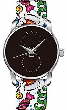 OOFIT Genuine Leather Strap Ladies Watch - Christmas Hats Candies and Trees