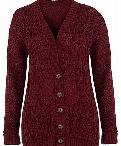 Oops Outlet Ladies Long Chunky Cable Knitted Button Womens Grandad Long Sleeve Cardigan 8-14