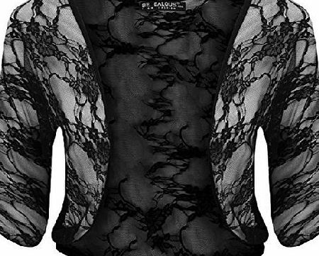 Oops Outlet Womens Ladies Lace See Through Batwing Short Sleeve Open Front Bolero Crop Shrug