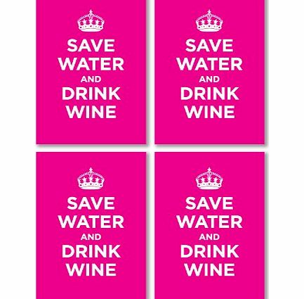OpenPrint Glossy vinyl sticker pack: SAVE WATER DRINK WINE PINK ROSE ROSY KEEP CALM WW2 WWII PARODY SIGN (4 stickers, 10.5x7cm / 4.1x2.8in)