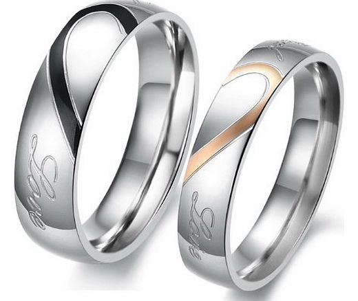OPK New Fashion Jewelry Combine Love Heart Puzzle 316 l Stainless Steel Wedding Band/Anniversary/Engagement/Promise/Couple Ring Best Gift for lover!- Male Ring Size T 1/2,Black
