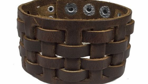 Opouriao Gents Brown Leather Woven Wrist Cuff Weave Bracelet - Mens Jewellery by Opouriao