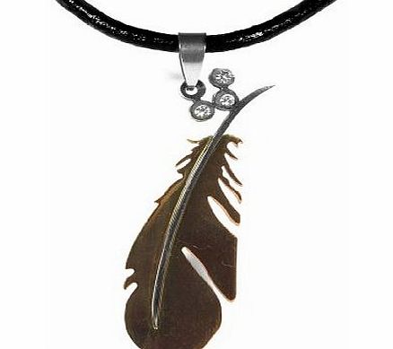 Opouriao Gents Stainless Steel Gold Feather Leather Necklace - Mens Jewellery by Opouriao