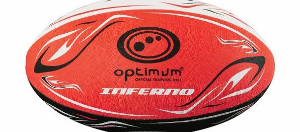 Optimum Inferno Training Rugby Ball - Black/Red, Size 5