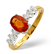 orange Sapphire and 0.18CT Diamond Ring 9K Yellow Gold