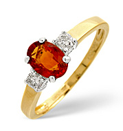 orange Sapphire and 0.20CT Diamond Ring 18K Yellow Gold