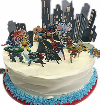 Orange Trading Marvel Superheroes Characters City Scene Edible Wafer Paper Cake Toppers