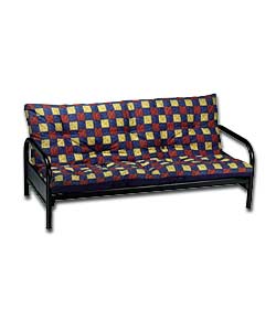 Black Futon and Blue Multi-Check Mattress