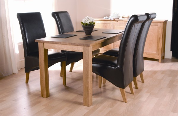 oregon Oak 5ft Dining Table and 4 Leather Chairs