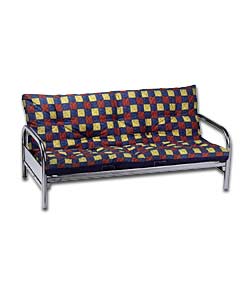 Silver Futon and Blue Multi-Check Mattress