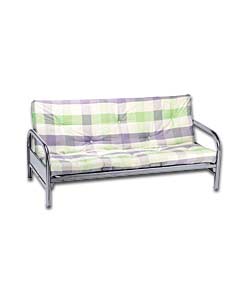 Silver Futon and Green Check Mattress