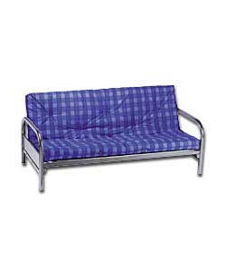 Silver Futon with Blue Check Mattress