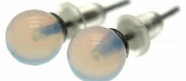 Organic Steel Body Jewellery ,Opalite Moonstone 4mm Gem Stone Ball Earring 316L Stainless Surgical Steel ear stud , Natural Organic Gemstone, 1 Pair 2 Earrings per purchase balls are loose/glued on 70