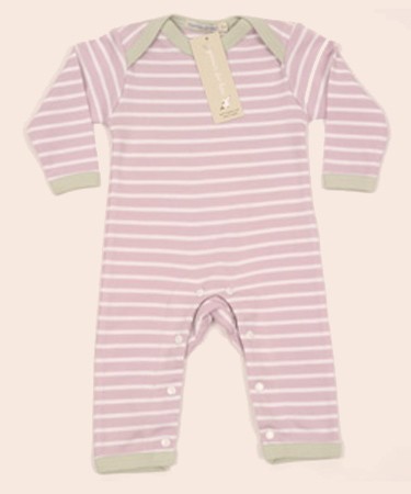 Organics For Kids Pink/Taupe Breton Stripe Romper