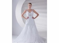 Organza Satin Chapel Train V-neck Sweetheart