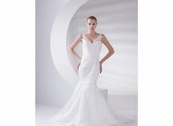 Organza Satin Sweep Train V-neck Ivory Unique