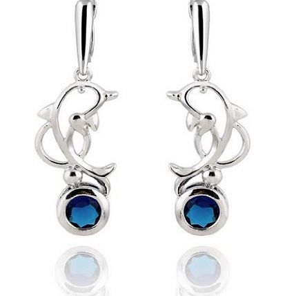 Orien Platinum Plated Earrings Women Jewelry Eardrop Decor Blue Crystal Dolphins
