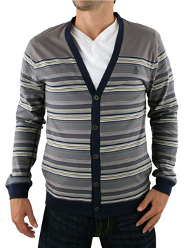 Original Penguin Grey Stripe Jersey Cardigan