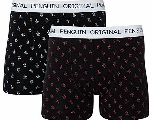 Original Penguin Mens Original Penguin Set Of 2 Black Cotton Boxer Shorts Gift Set Gents (M - Black)
