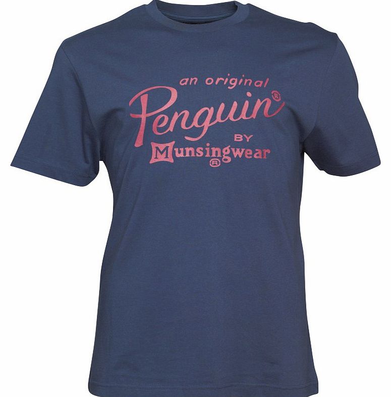 Original Penguin Mens Script Print T-Shirt D.Blue