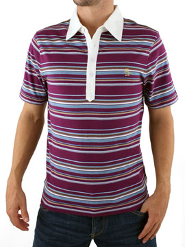 Purple Button Stripe Polo Shirt