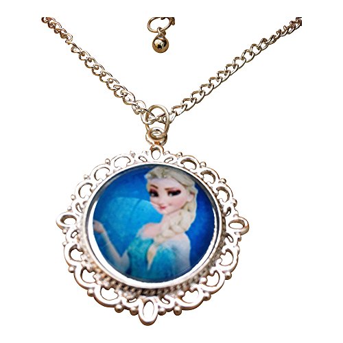 Orion Creations Frozen. Princess Elsa Portrait Glass Cabochon Pendant Necklace with 18`` Silver Tone Chain