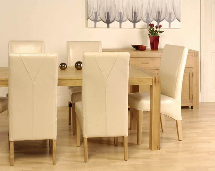 Orly Oak 6 ft Dining Table and 6 Parson Leather