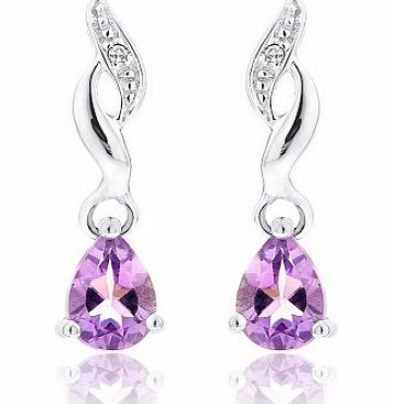 0.0066 Carat Diamond with Amethyst Earrings in 9ct White Gold
