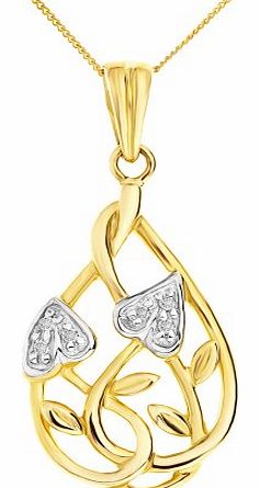 Ornami Glamour 9ct Yellow Gold Diamond accent Leaf and Interlacing Stem design Pendant with 46cm Chain