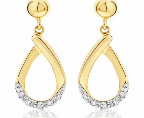 Ornami Glamour 9ct Yellow Gold Ladies 5 Point Diamond Teardrop Dropper Earrings