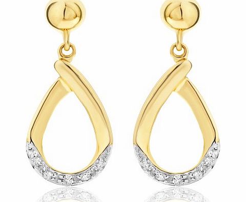 Ornami Glamour 9ct Yellow Gold Ladies 5 Point Diamond Teardrop Dropper Earrings