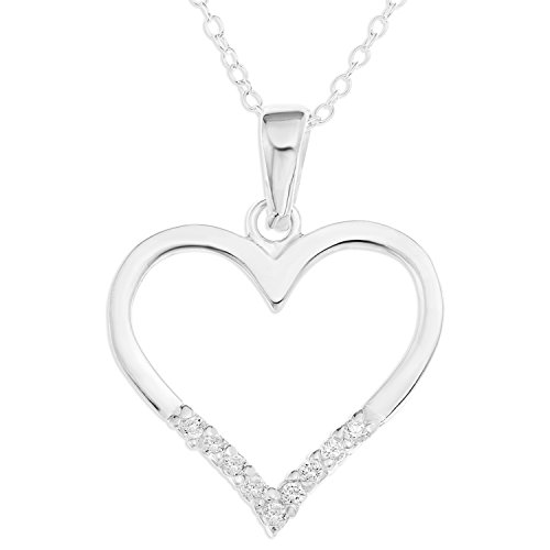 Ornami Sterling Silver CZ Heart Pendant on 46cm Chain