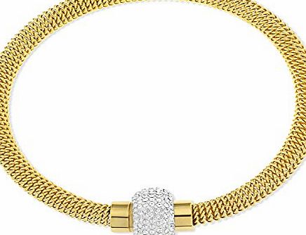 Ornami Yellow Gold Plated Steel Mesh Bracelet with Crystal Bead Fastener of 19cm