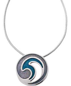 Ortak Sterling Silver Blue Enamel Wave Pendant