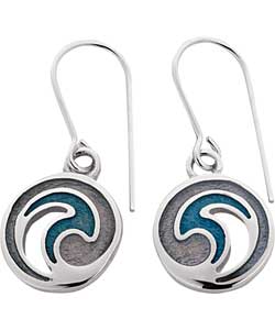 Sterling Silver Enamel Blue Wave Earrings