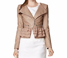 OSA Pink leather look ruffled jacket