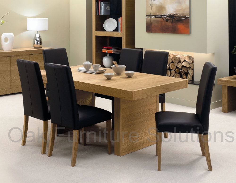 Osaka Oak Panel Dining Table and 6 Brown Leather