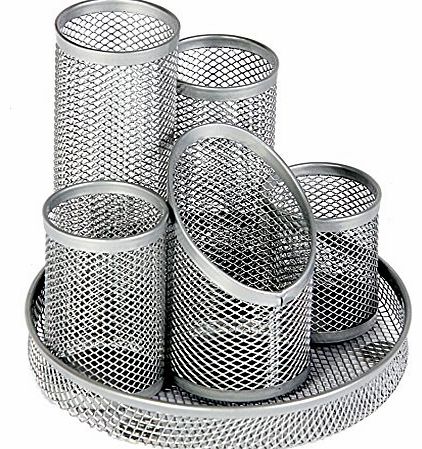Mesh Pencil Pot Scratch-resistant with Non-marking Base 5 Tube Silver