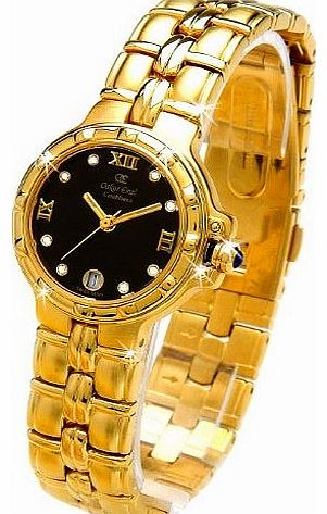 Ladies Casablanca 300L 23K Gold Diamond Watch with Black Dial