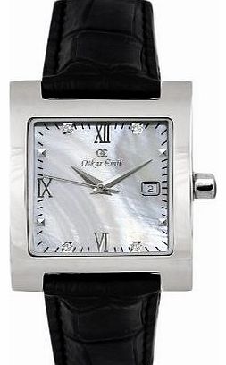 Oskar Emil Ladies St Petersburg 4 Diamond Black Genuine Leather Watch